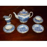 RECENCY BONE CHINA PART TEA SET WITH BLUE AND WHITE CHINOISERE DECORATION WITH BUILDINGS IN RIVER