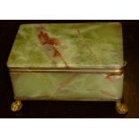 FRENCH ONYX BRASS MOUNTED RECTANGULAR BOX ON CLAW FEET (w: 15 cm)