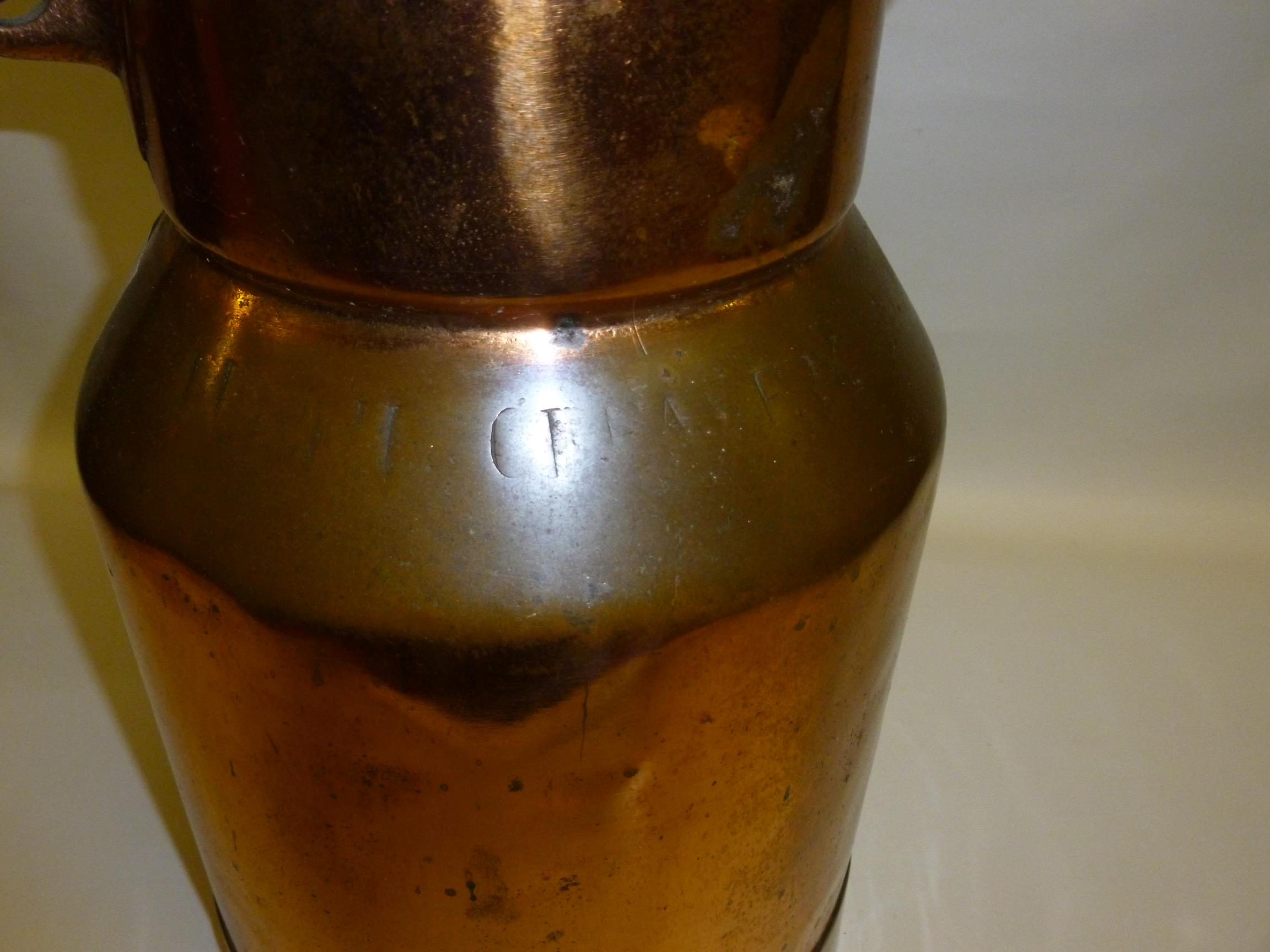 LEITH CREAMERY CO. COPPER CHURN (h: 48 cm INC. HANDLE EXTENDED) ALONG WITH A COPPER BREWERY ULLAGE - Image 2 of 5