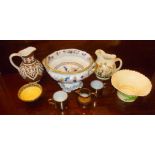 GEORGE JONES EARTHERNWARE JUG WITH FLORAL DECORATION, VICTORIAN SOUP TUREEN AND OTHE ITEMS