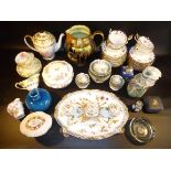 OVAL PORCELAIN INKSTAND WITH FLORAL DECORATION, CARLTON JUG AND OTHER ITEMS