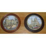 TWO FRAMED POT LIDS - BUCKINGHAM PALACE AND FUNERAL OF THE LATE DUKE OF WELLINGTON