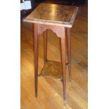 OAK TWO TIER TORCHERE WITH A MOULDED SQUARE TOP (h: 92 cm)