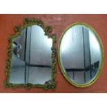 ORNATE ARCHED TOP WALL MIRROR IN A GILT MOULDED DECORATED FRAME (h: 81 cm w: 54 cm) AND A GILT