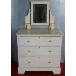 WHITE CHEST OF THREE GRADUATED DRAWERS WITH MIRROR (HEIGHT TO TOP OF MIRROR 134.5 cm/ CHEST ONLY