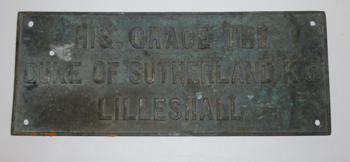 BRONZE PLAQUE 'HIS GRACE THE DUKE OF SUTHERLAND K.G. LILLESHALL'. OBVERSE - R. WHITE & SON, WARREN