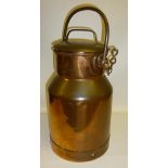 LEITH CREAMERY CO. COPPER CHURN (h: 48 cm INC. HANDLE EXTENDED) ALONG WITH A COPPER BREWERY ULLAGE