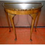 WALNUT SEMI CIRCULAR SIDE TABLE ON CABRIOLE LEGS (w: 79 cm)