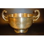 SILVER PUNCH BOWL WITH TWO SCROLL HANDLES BY BARKER BROTHERS (HERBERT EDWARD & FRANK ERNEST) CHESTER