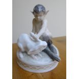 ROYAL COPENHAGEN FAUN WITH WHITE RABBIT 996/439 (149) h: 13.5 cm