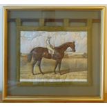 FRAMED PRINTED AND QUILTED PICTURE OF BLOOMSBURY, THE WINNER OF THE DERBY STAKES AT EPSOM 1839 (