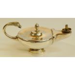 SILVER ALADDIN'S LAMP TABLE LIGHTER WITH SNAKE HANDLE, ENGRAVED INITIAL (R?) BY S.L LTD, CHESTER