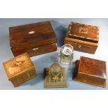 INLAID MAHOGANY RECTANGULAR BOX WITH TUNBRIDGE WARE INSET PANEL (W: 19 cm), A ROSEWOOD RECTANGULAR