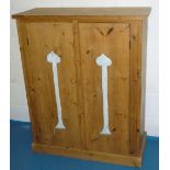 PINE CUPBOARD WITH TWO PIERCED GOTHIC PANEL DOORS (117 cm x 95 cm x 39 cm)