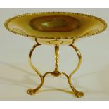 EDWARDIAN SILVER CIRCULAR SWEETMEAT STAND WITH A DECORATED RIM, ON THREE CABRIOLE LEGS, PAW FEET, BY