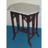 ORIENTAL SOFTWOOD TABLE WITH CARVED AND PIERCED FLORAL DECORATION WITH A MARBLE TOP