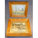 PAIR OF BIRD'S EYE MAPLE VENEERED PICTURE FRAMES (31.5 cm x 36.2 cm AND 31.7 cm x 40 cm)