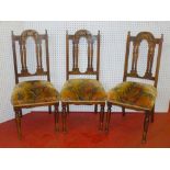 SET OF SIX VICTORIAN CARVED BIRCH DINING CHAIRS EACH WITH DOUBLE TWIN SPLAT AND LEAF AND SCROLL