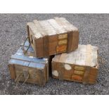 THREE R.A.F. WOOD BOXES WITH ROTAX LTD. LABELS