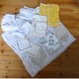 MIXED LOT OF LINEN INCLUDING HAND EMBROIDERED LINEN MAP OF DENMARK DATED 5/5.45