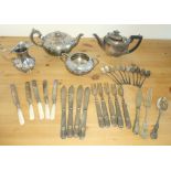 FOUR ITEMS OF SILVER PLATE AND FLATWARE ETC.