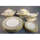 MINTON ARAGON PART DINNER SERVICE COMPRISING SIX DINNER PLATES (DIA: 70 cm), SIX SIDE PLATES (DIA: