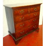 GEORGE III ELM CHEST OF DRAWERS WITH STEPPED TOPPED, TWO SMALL AND THREE GRADUATED LONG DRAWERS (102