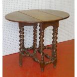 OAK/ELM OVAL GATELEG TABLE WITH BARLEY TWIST LEGS AND STRETCHERS (66 cm x 84 cm x 71 cm)