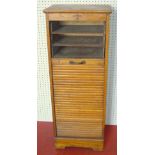 EDWARDIAN OAK NINE DRAWER CABINET WITH A TAMBOUR DOOR OF A PLINTH BASE - AS FOUND