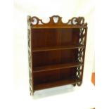 MAHOGANY FOUR TIER WALL UNIT WITH PIERCED SIDES (90 cm x 61 cm x 16.5 cm)