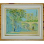 THREE OIL PAINTINGS: PARISIAN VIEW OF RIVER SEINE, UNSIGNED, OIL ON BOARD (22 cm x 28.5 cm),