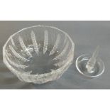 LALIQUE BIRD/PHEASANT RING DISH, D: 9.5 cm TOGETHER WITH A LALIQUE "CERES" WHEAT PATTERN BOWL,