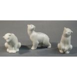 NAO PORCELAIN FIGURES OF TEDDY BEAR, CUDDLY BEAR AND HONEY BEAR (SCULPTOR: FRANCISCO CATALA) H: UPTO