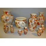 NINE JAPANESE SATSUMA BALUSTER VASES AND A SIMILAR CACHE POT [10]