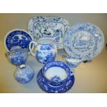 QUANTITY OF BLUE AND WHITE CHINA INCLUDING FENTON YE OLDE FOLEY WARE AND COPELAND SPODE. ALSO AN