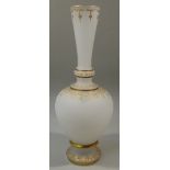 VICTORIAN BALUSTER SHAPED FROSTED GLASS VASE WITH FUNNEL NECK AND GILT DECORATION (H: 23 cm)