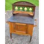 ARTS AND CRAFTS STAINED BEECH WASHSTAND WITH FOUR MULTI-COLOURED TILES