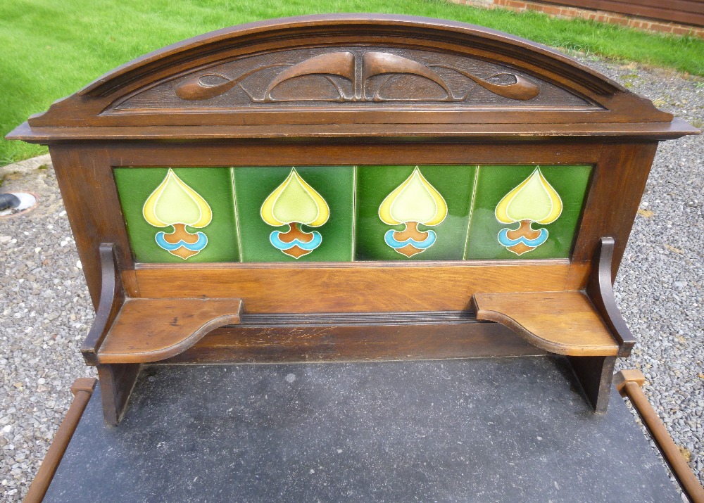 ARTS AND CRAFTS STAINED BEECH WASHSTAND WITH FOUR MULTI-COLOURED TILES - Image 2 of 5