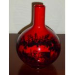 ROYAL DOULTON FLAMBÉ WARE WOODCUT PATTERN BALUSTER VASE WITH A CYLINDRICAL NECK No. 1678 (H: 23 cm)