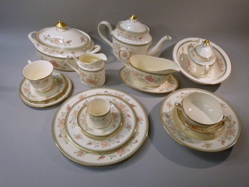 MINTON JASMINE PART DINNER AND TEA/COFEE SET COMPRISING 13 x 27.2 cm PLATES, 8 x 20.5 cm PLATES,