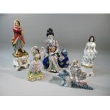 STAFFORDSHIRE POTTERY FIGURE AND FOUR OTHER FIGURES (HEIGHT OF TALLEST 26 cm) [5]