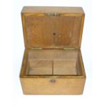 VICTORIAN INLAID LIGHT OAK BOX WITH NINE COMPARTMENTS TRAY AND RECESS WITH HINGED DOORS, THE TOP