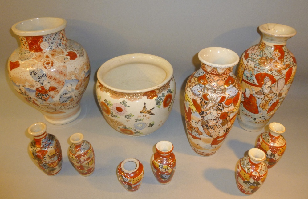 NINE JAPANESE SATSUMA BALUSTER VASES AND A SIMILAR CACHE POT [10] - Image 2 of 9