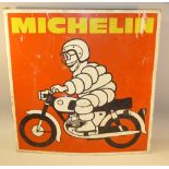 MICHELIN TYRES ALUMINIUM WALL MOUNTED ADVERTISING SIGN PICTURING A MICHELIN MAN MOTORCYCLIST G.A.