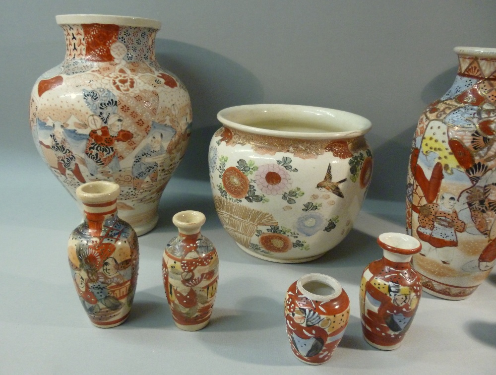 NINE JAPANESE SATSUMA BALUSTER VASES AND A SIMILAR CACHE POT [10] - Image 4 of 9