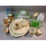 SOLIAN WARE CAKE STAND AND SIX PLATES, 2 PIECES OF TITIAN WARE, SEVEN ART DECO GLASS BOWLS, CROWN