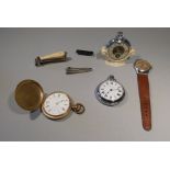 WALTHAM GOLD PLATED HUNTING WATCH IN A STAR CASE, TWO INGERSOLL POCKET WATCHES AND A MOERIS