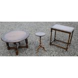 BEECH CIRCULAR COFFEE TABLE WITH INCISED ARCH AND FOLIATE DESIGN TO TOP, ON FOUR ORNATE TURNED