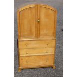 VINTAGE LIMED OAK DOMED BEDROOM CABINET WITH THREE DRAWERS (153 cm x 82 cm x 42 cm)