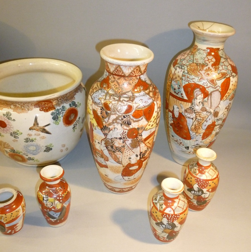 NINE JAPANESE SATSUMA BALUSTER VASES AND A SIMILAR CACHE POT [10] - Image 6 of 9